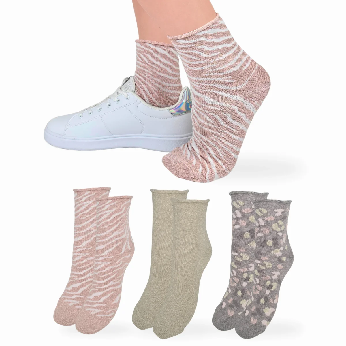 Calzini SENZA ELASTICO Donna COTONE LEGGERO FILO DI SCOZIA 3 Paia, Calze Donna Viscosa Moda Made in Italy ASS1