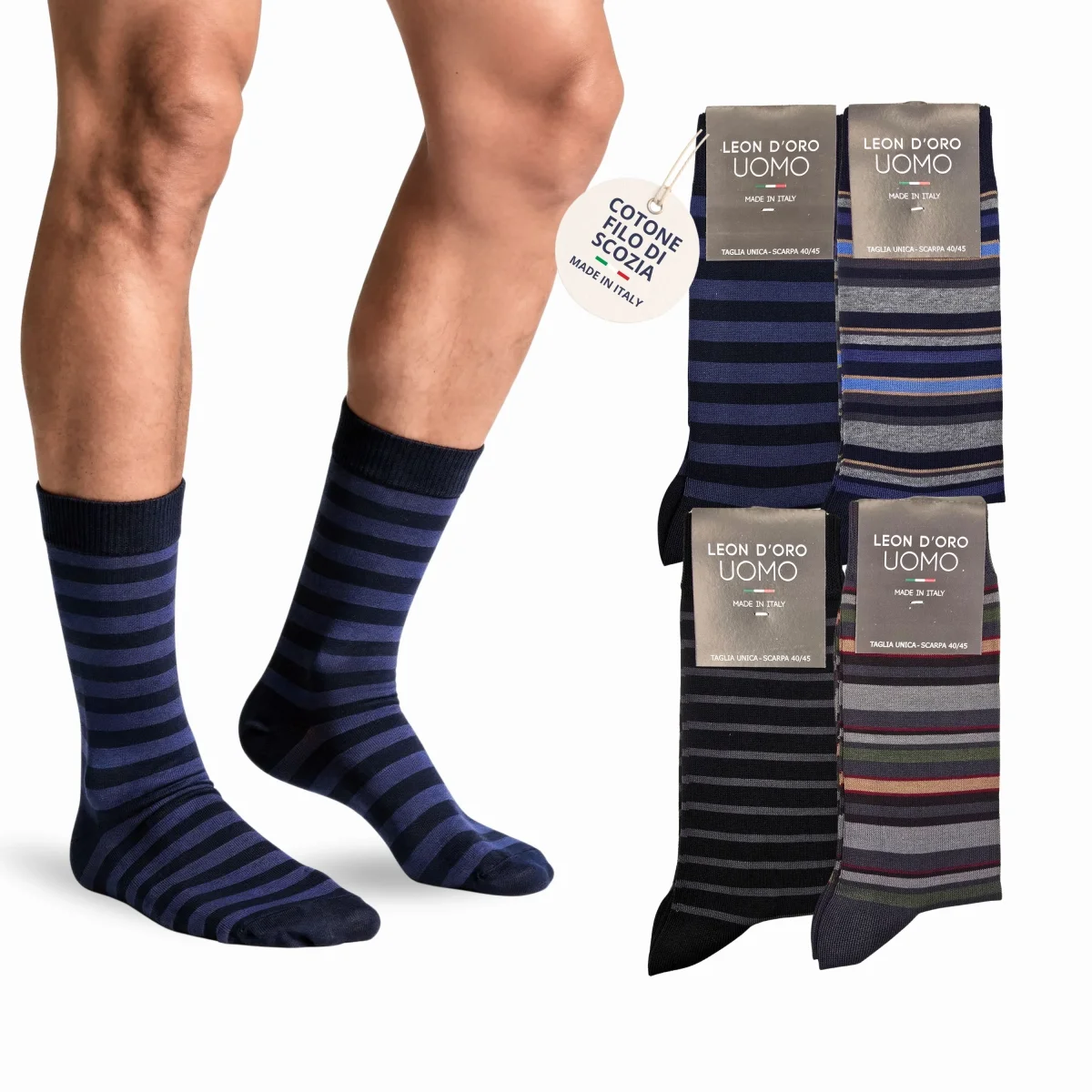Calze Uomo Cotone Rigate corte 4 Paia calze uomo Fantasia calze Filo di Scozia Moda in Italy - immagine 2