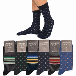 Calze Uomo Caldo Cotone corte 6 Paia calze uomo invernali Fantasia calze Moda Made in STRIPE/POIS