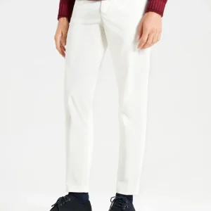 Pantalone chino in gabardina di cotone pesante bianco panna slim fit