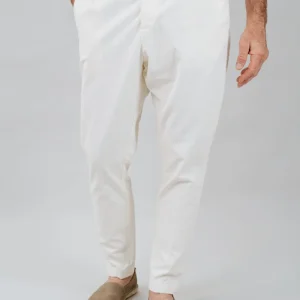 Pantalone chino con coulisse in cotone medio bianco panna slim fit