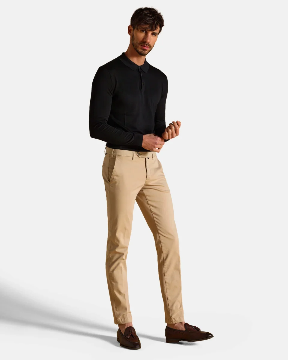 Pantalone chino in gabardina di cotone medio beige cammello slim fit - immagine 6